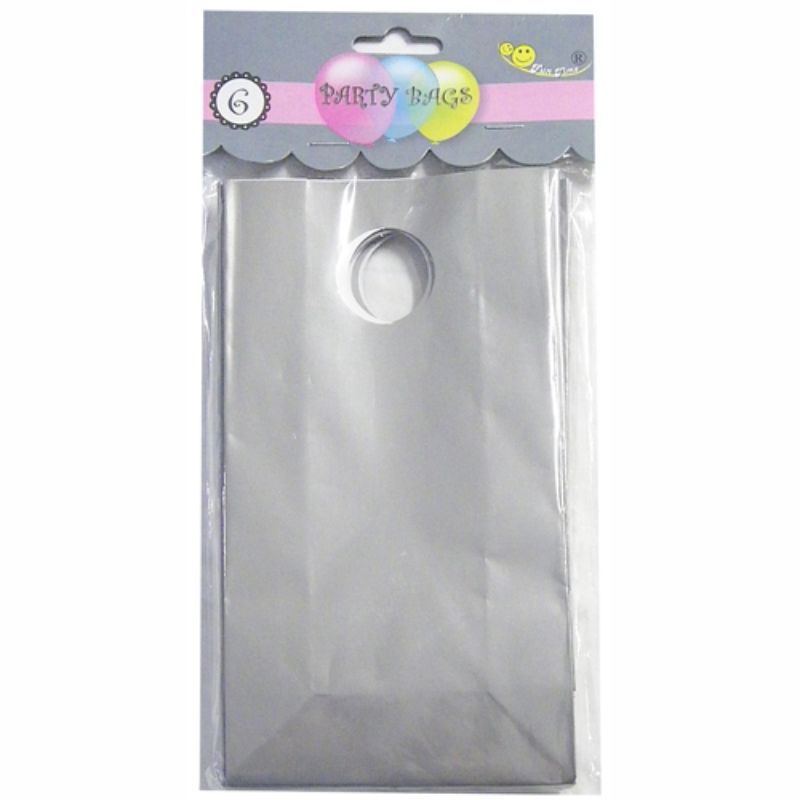 6 Pack Silver Paper Party Bag