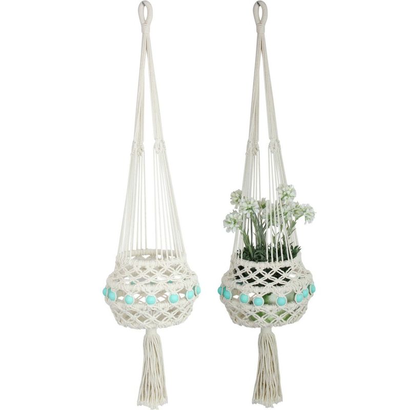 Macrame Plant Hanger with Turquoise Beads - 100cm