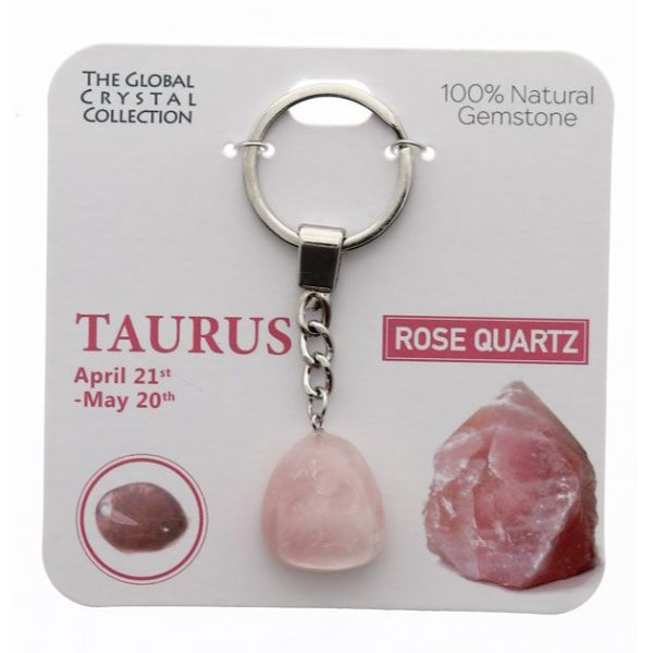 Rose Quartz Taurus Gem Keyring