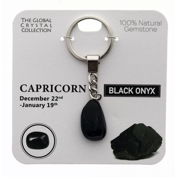 Black Onyx Capricorn Gem Keyring