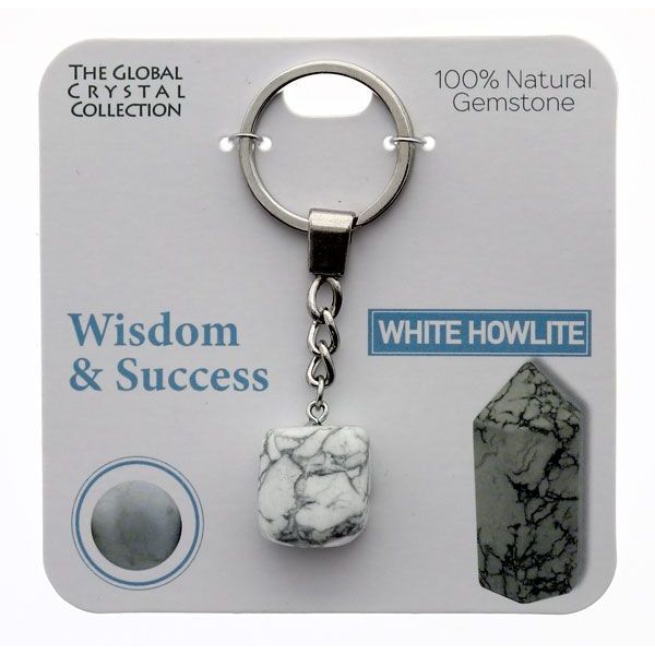 White Howlite Wisdom & Success Gem Keyring | The Base Warehouse