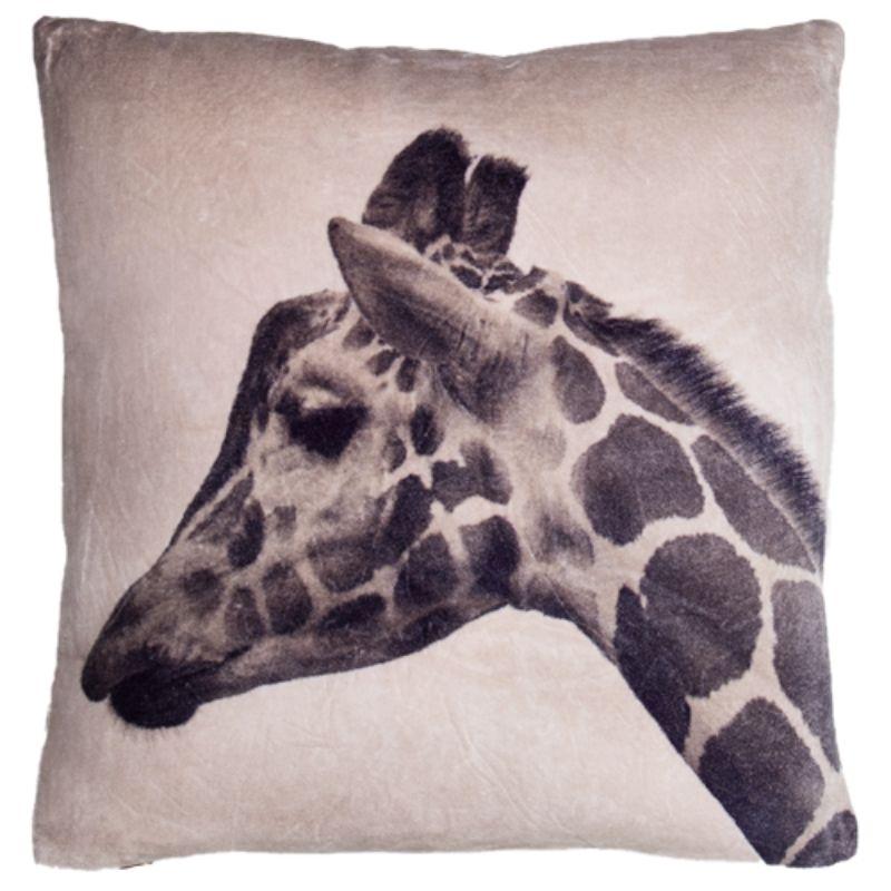 Velvet Giraffe Printed Cushion - 45cm x 45cm
