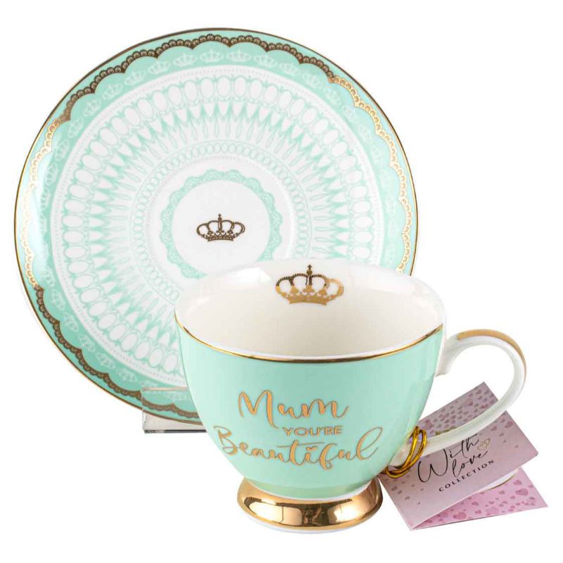 Mum You are Beautiful Mint Tea Cup & Saucer Set - 200ml