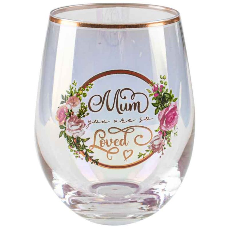 Mum You are So Loved Pink Roses Stemless Glass - 600ml