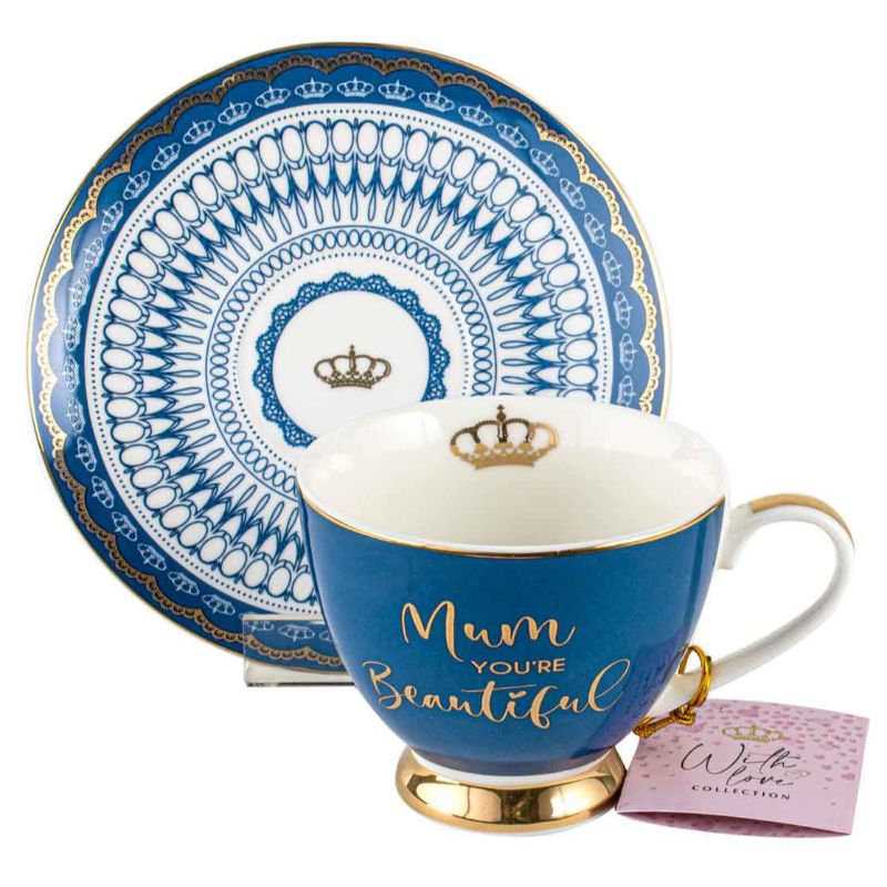 Mum You are Beautiful Navy Tea Cup & Saucer Set - 200ml