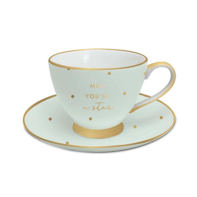 Mum You Are A Star Mint Tea Cup & Saucer - 7cm - The Base Warehouse