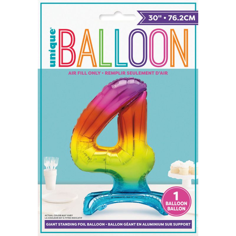 Rainbow "4" Giant Standing Air Filled Numeral Foil Balloon - 76.2cm