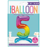 Load image into Gallery viewer, Rainbow &quot;5&quot; Giant Standing Air Filled Numeral Foil Balloon - 76.2cm
