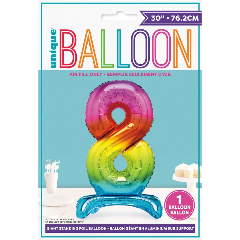 Rainbow "8" Giant Standing Air Filled Numeral Foil Balloon - 76.2cm