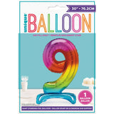 Load image into Gallery viewer, Rainbow &quot;9&quot; Giant Standing Air Filled Numeral Foil Balloon - 76.2cm
