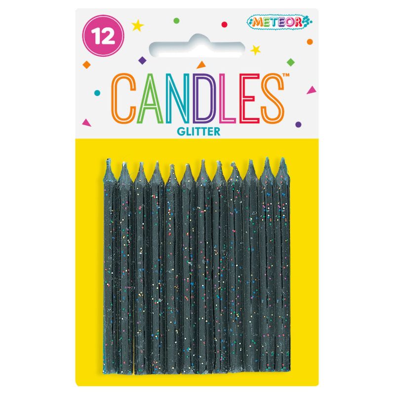 12 Pack Black Glitter Candles
