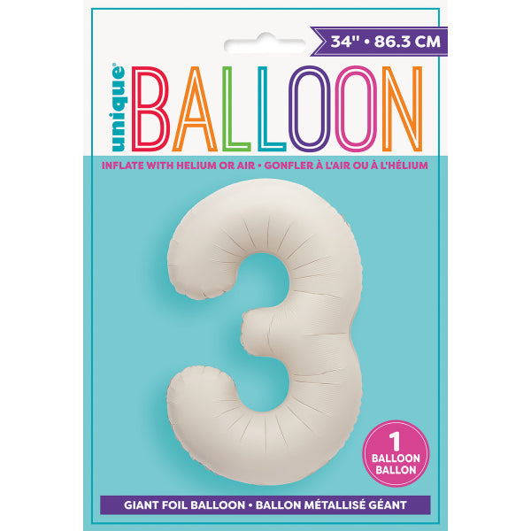 Matte Nude 3 Numeral Foil Balloon - 86cm