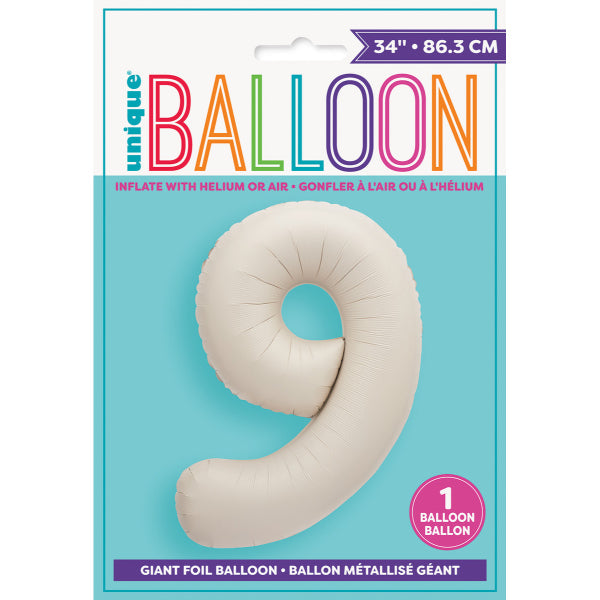 Matte Nude 9 Numeral Foil Balloon - 86cm