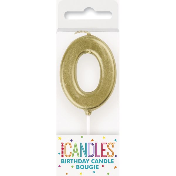 Mini Gold Numeral Pick 0 Birthday Candle - 8cm