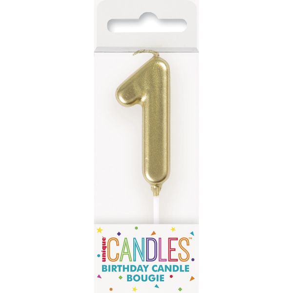 Mini Gold Numeral Pick 1 Birthday Candle - 8cm