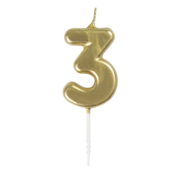 Mini Gold Numeral Pick 3 Birthday Candle - 8cm