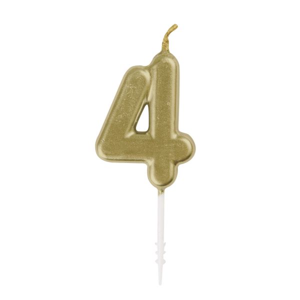 Mini Gold Numeral Pick 4 Birthday Candle - 8cm