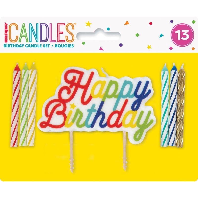 12 Spiral Candles With Rainbow Happy Birthday Cake Decoration