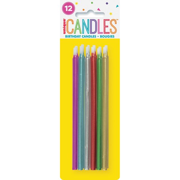 12 Pack Metallic Assorted Birthday Candles - 12.7cm