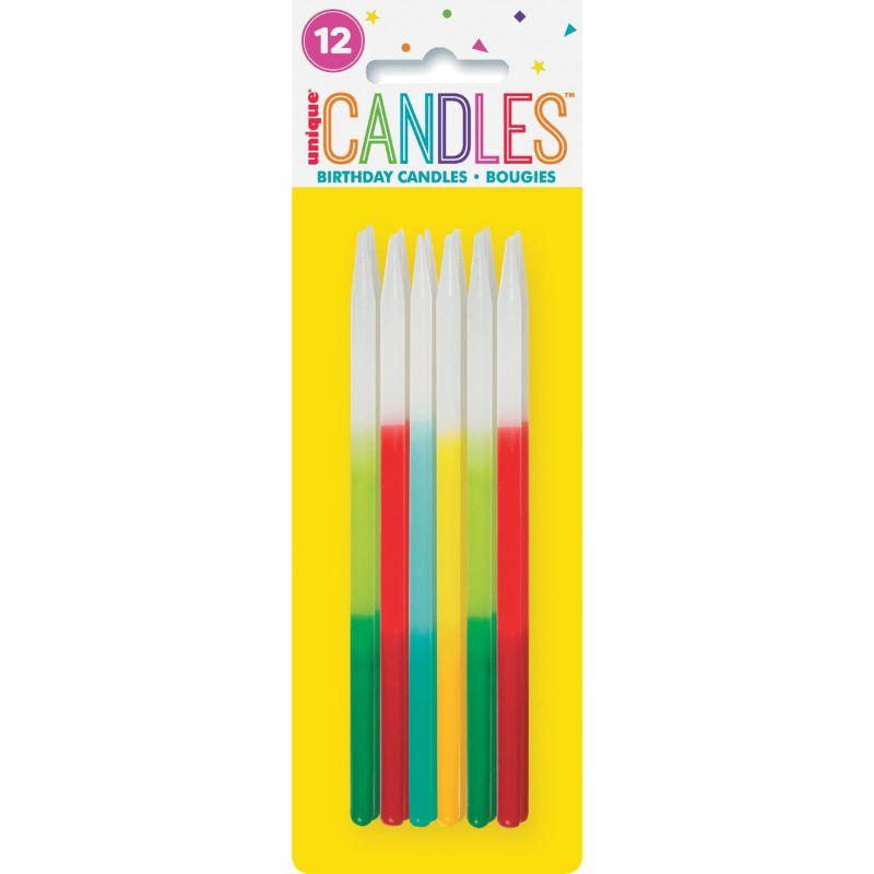 12 Pack Bright Ombre Dipped Candles - 12.7cm