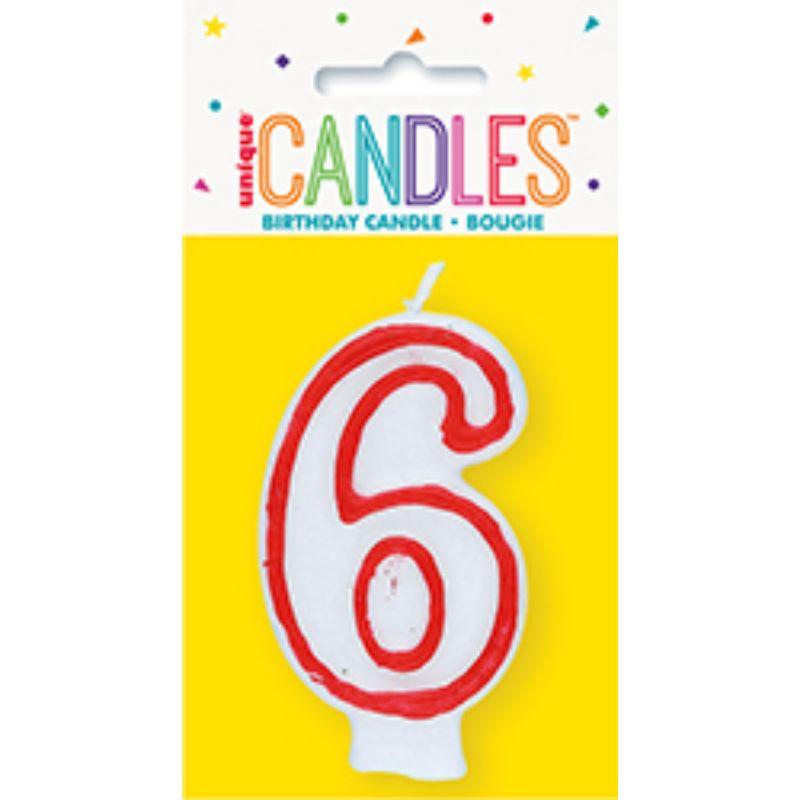 Red Numeral 6 Candle