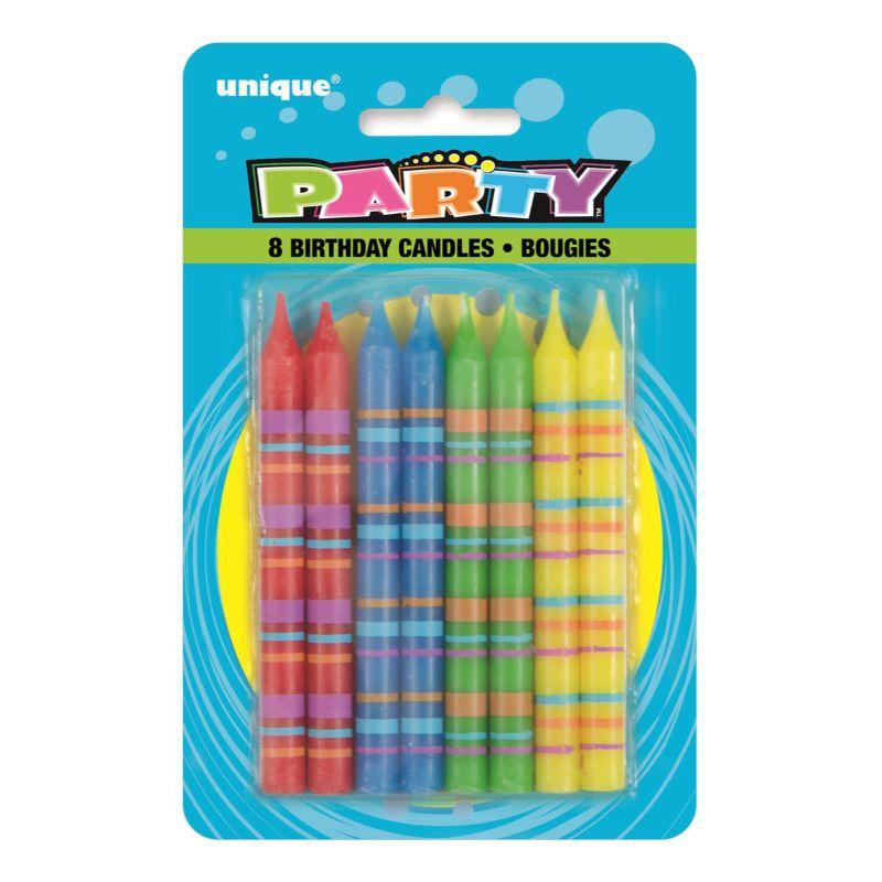 8 Pack Coloured Stripe Candles