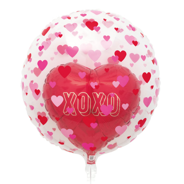 Ruby Red Clear Sphere Double Stuffed Foil Balloon With Ribbon - 59cm