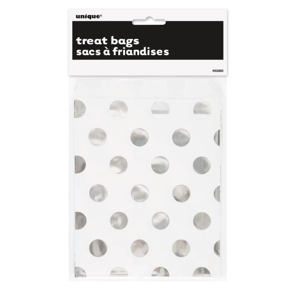 8 Pack Silver Foil Dots Treat Bags - 18.3cm x 13.3cm