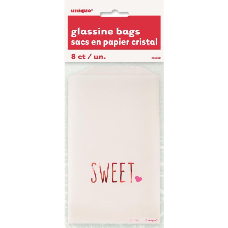 8 Pack Sweet Valentine Foil Stamped Glassine Treat Bags - 16.5cm x 9.5cm
