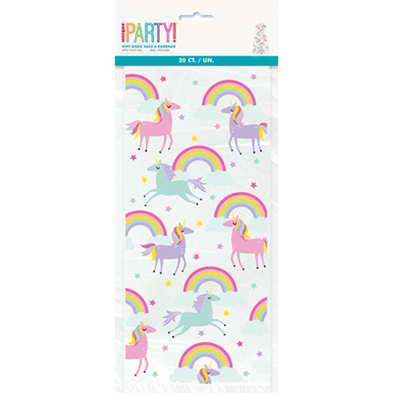 20 Pack Rainbow & Unicorn Cello Bags - 28cm x 13cm