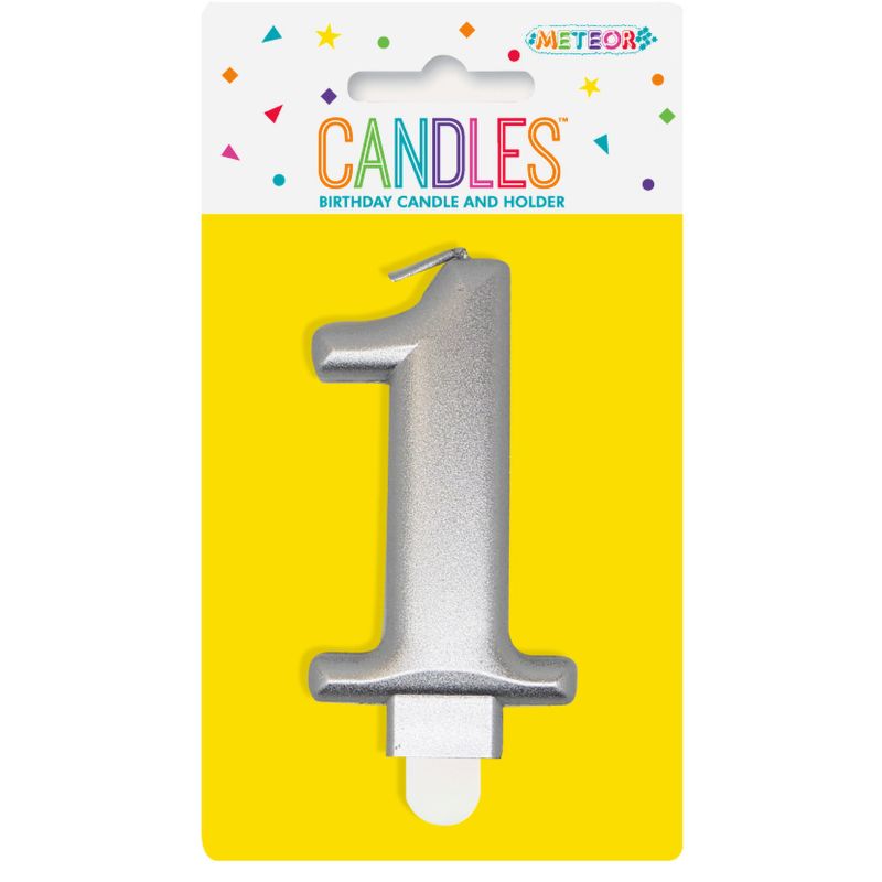Metallic Silver Numerical Birthday Candle 1 - 8cm