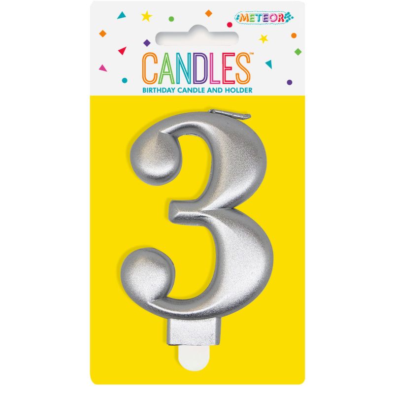 Metallic Silver Numerical Birthday Candle 3 - 8cm