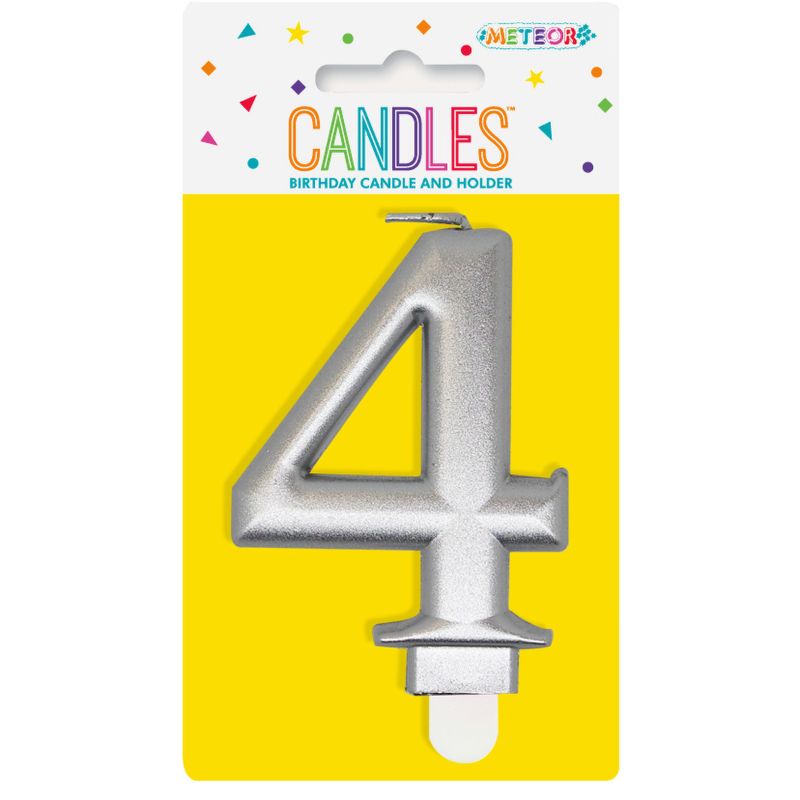 Metallic Silver Numerical Birthday Candle 4 - 8cm