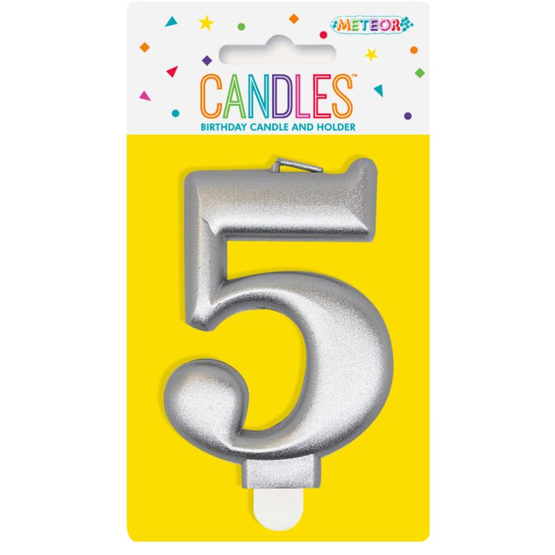Metallic Silver Numerical Birthday Candle 5 - 8cm