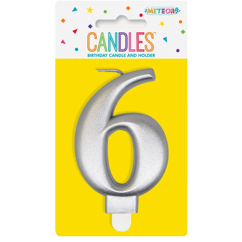 Metallic Silver Numerical Birthday Candle 6 - 8cm