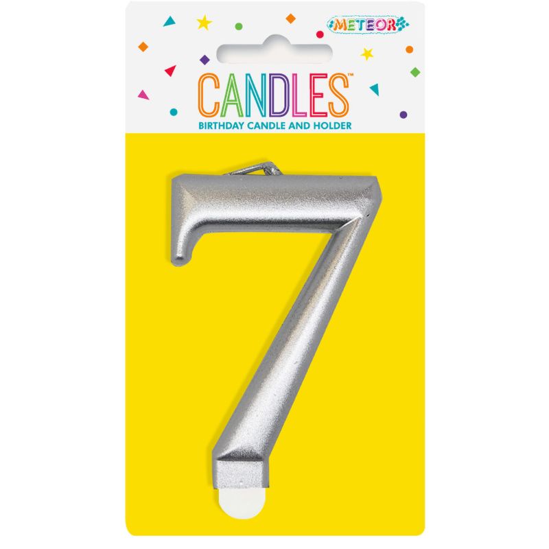 Metallic Silver Numerical Birthday Candle 7 - 8cm
