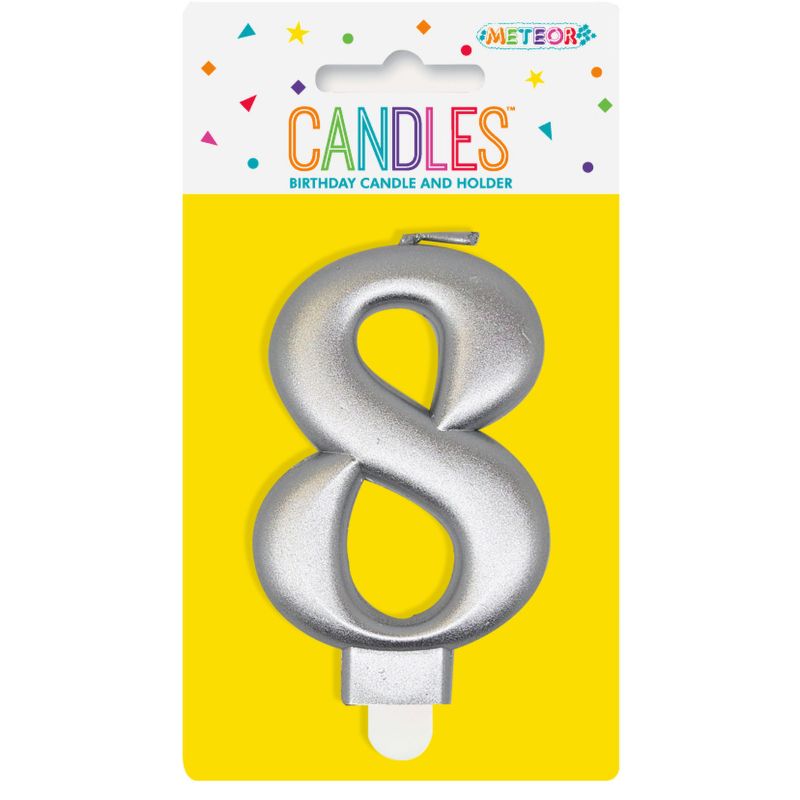 Metallic Silver Numerical Birthday Candle 8 - 8cm