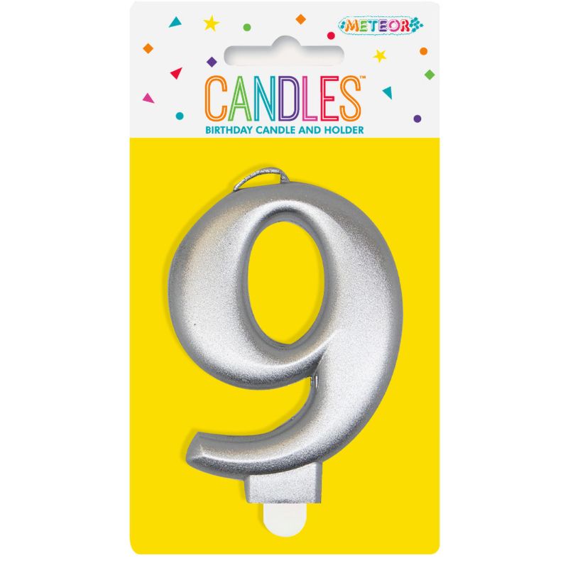 Metallic Silver Numerical Birthday Candle 9 - 8cm