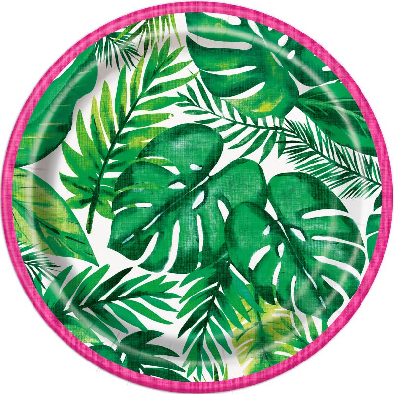 8 Pack Palm Tropical Luau Paper Plates - 18cm