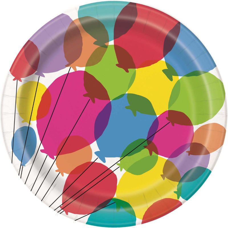 8 Pack Balloons & Rainbow Paper Plates - 23cm