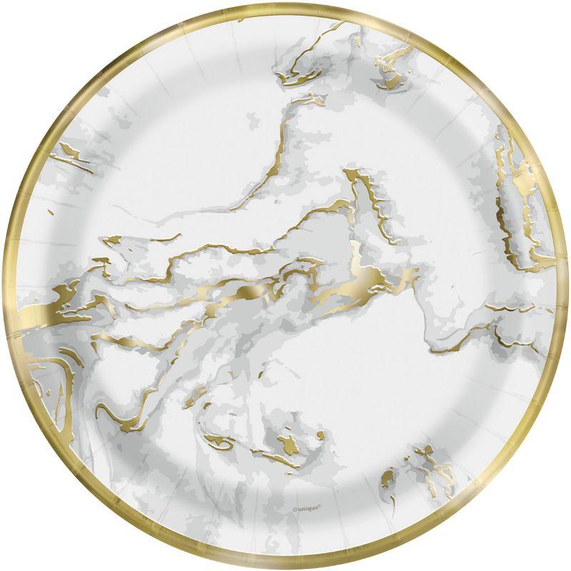10 Pack Marble Gold Foil Stamped Paper Plates - 18cm