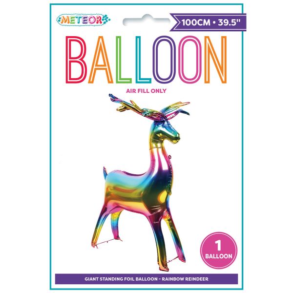 Rainbow Giant Standing Air Filled Reindeer Foil Balloon - 100cm