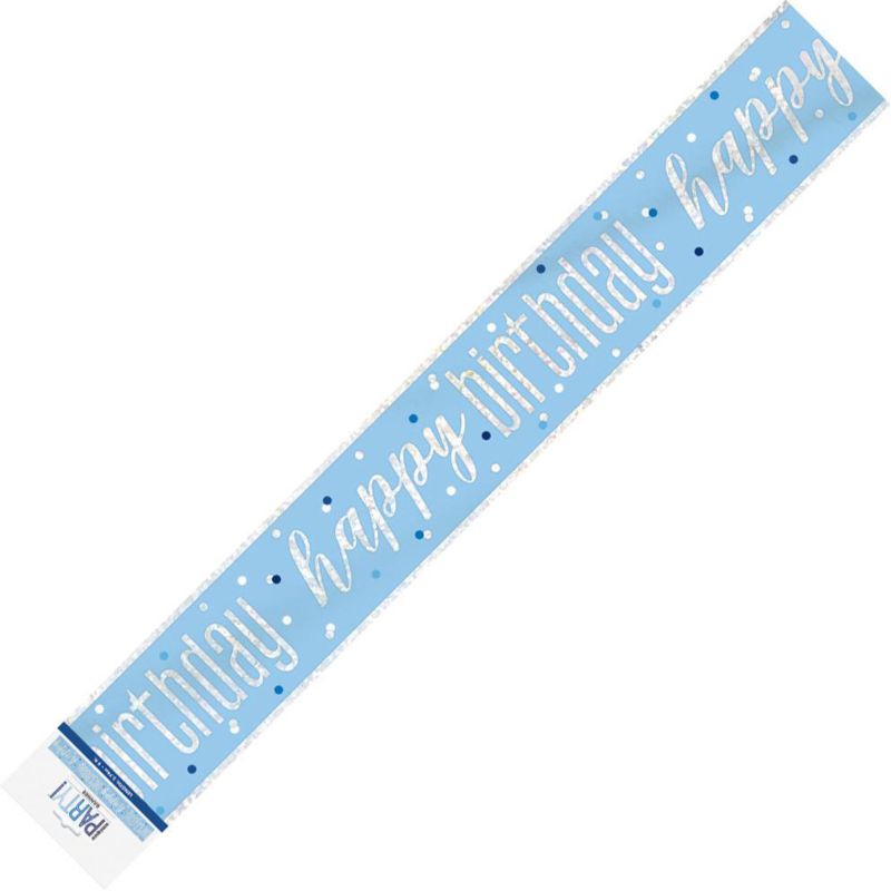 Blue Happy Birthday Prismatic Foil Banner - 2.74m