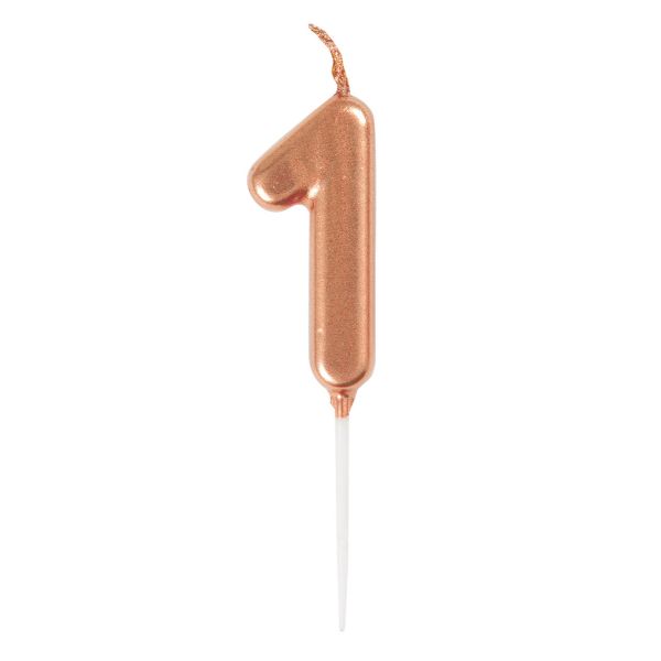 Mini Rose Gold Numeral Pick 1 Birthday Candle - 8cm