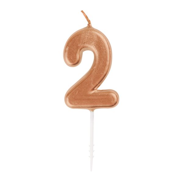 Mini Rose Gold Numeral Pick 2 Birthday Candle - 8cm