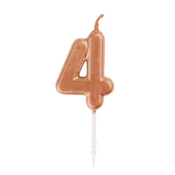 Mini Rose Gold Numeral Pick 4 Birthday Candle - 8cm