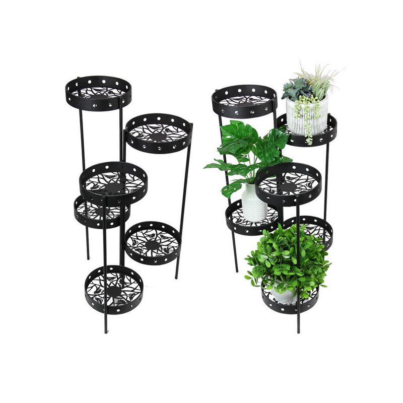 Black Metal 6 Tier Pot Holder with Bird Design - 82cm