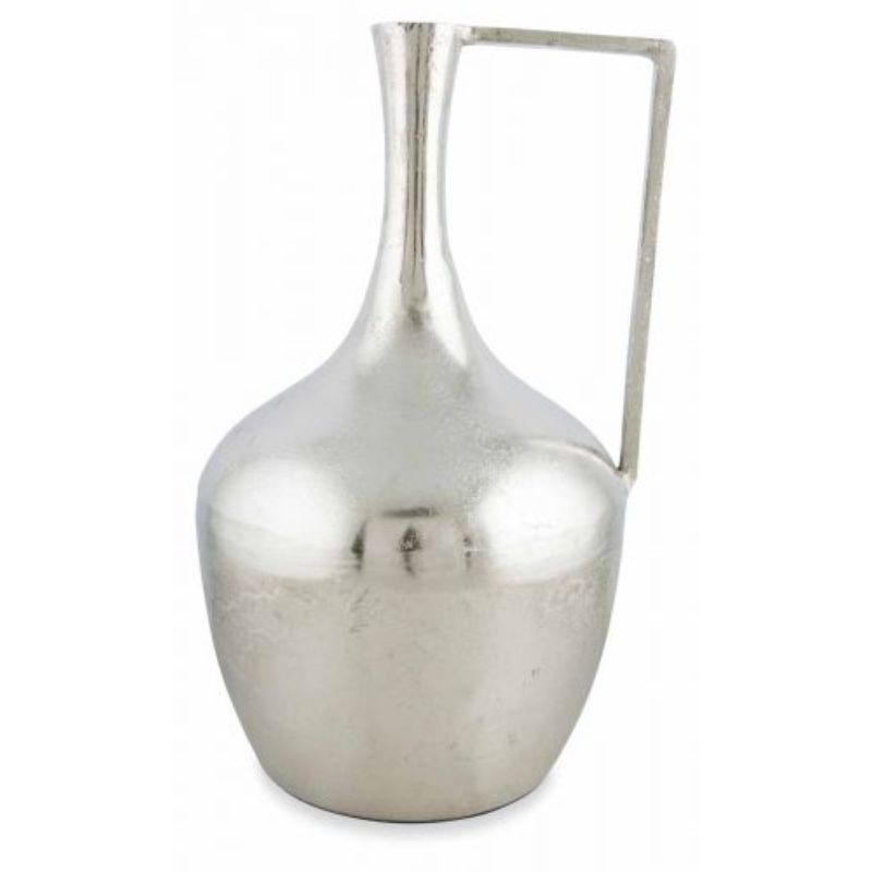 Silver Aluminium Long Neck Small Vase with Handle - 26cm x 47cm