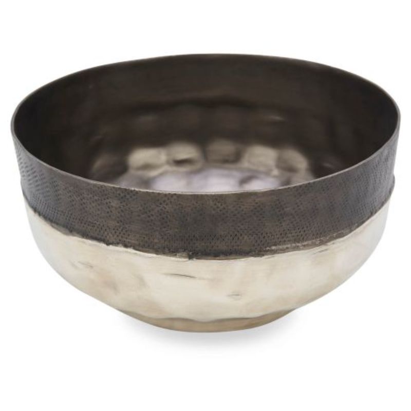 Graphite Silver Aluminium Welding Round Curved Medium Bowl - 21cm x 21cm x 10cm