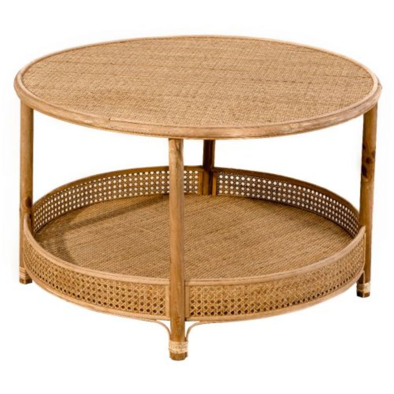 Natural Rattan Two Tier Round Coffee Table - 50cm x 80cm